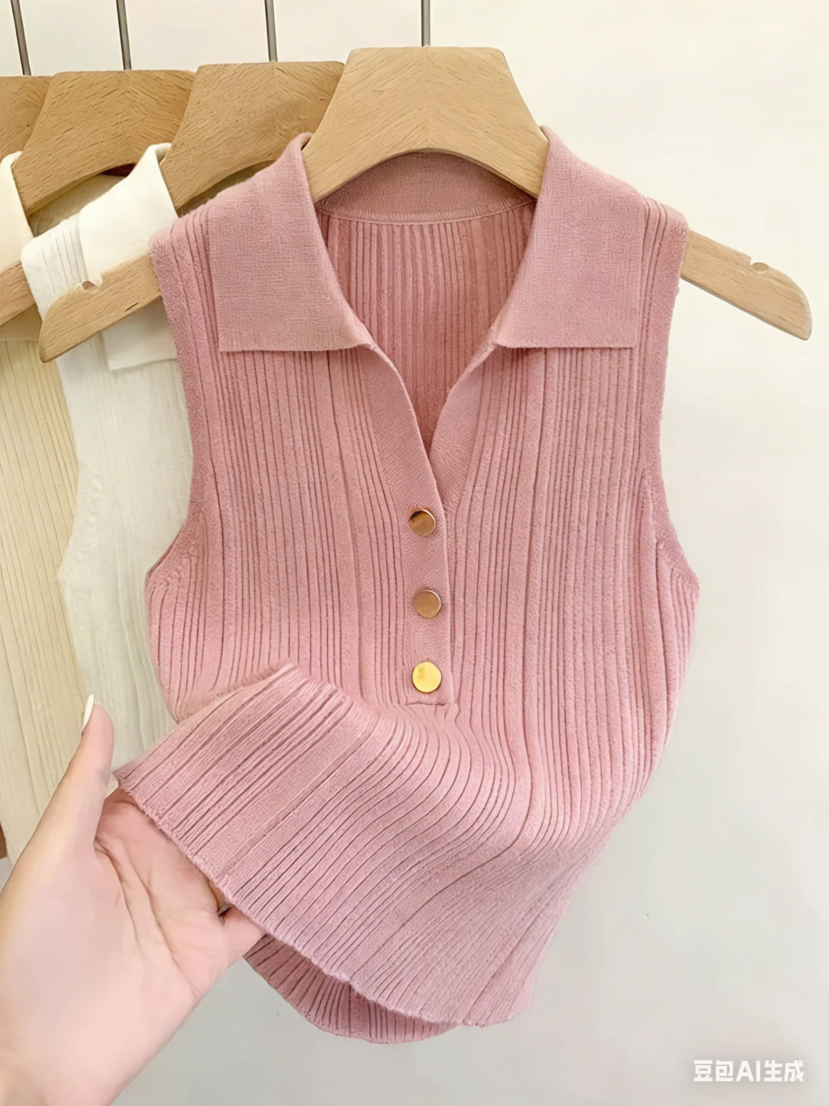 Spring Summer New Solid Strechy Top with a buttom down