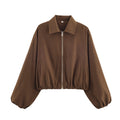 SLTNX Women's Bomber Jacket Zip Puffed Varsity Jackets for Women Cropped