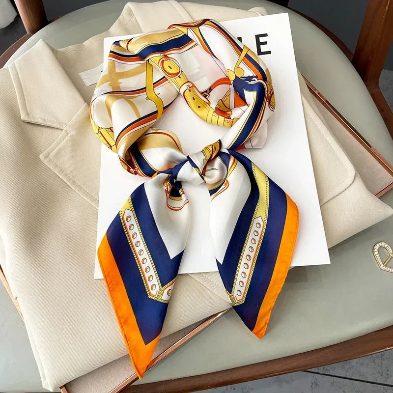 Neckerchief Female Luxury Square Scarf for Women Silk Feeling Shawl Satin Hijab Fashion Hair Wrap