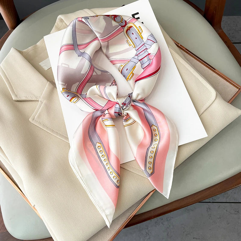 Neckerchief Female Luxury Square Scarf for Women Silk Feeling Shawl Satin Hijab Fashion Hair Wrap