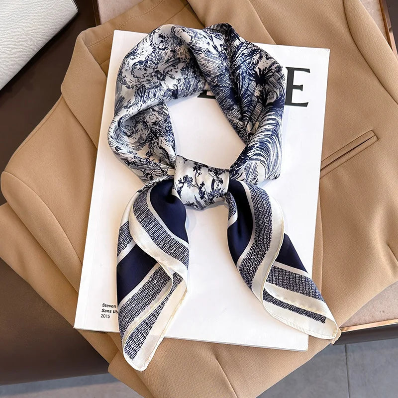 Neckerchief Female Luxury Square Scarf for Women Silk Feeling Shawl Satin Hijab Fashion Hair Wrap