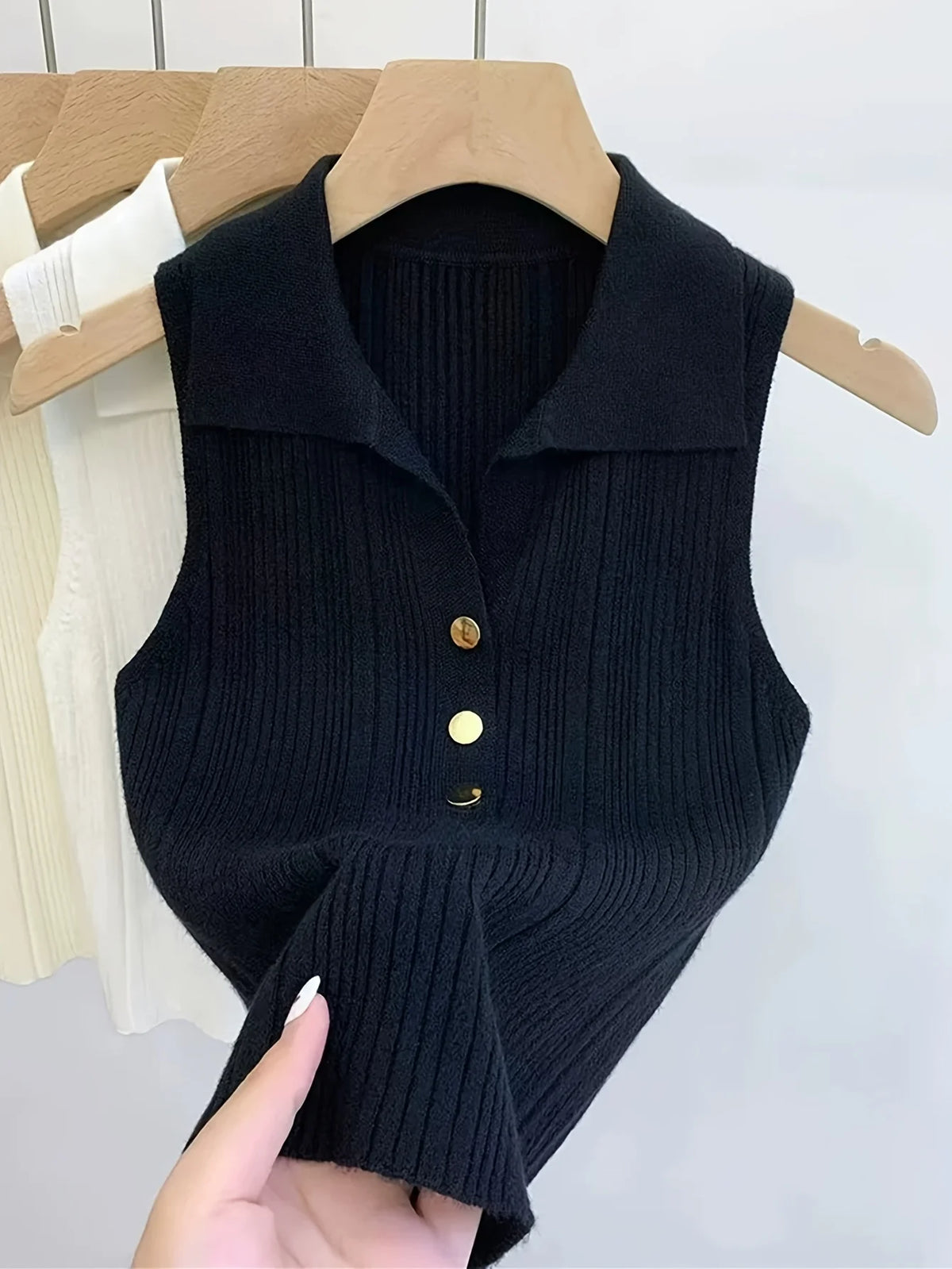 Spring Summer New Solid Strechy Top with a buttom down