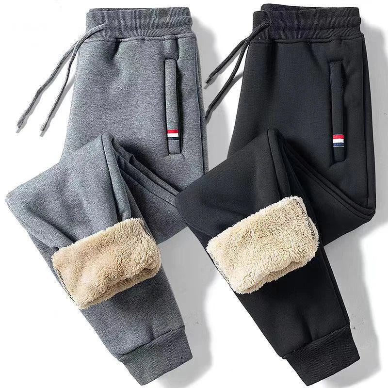 Winter Lambswool Warm Casual Pants Men's Fitness Jogging Sweatpants Male Solid Drawstring Bottoms  straight cut trowsers