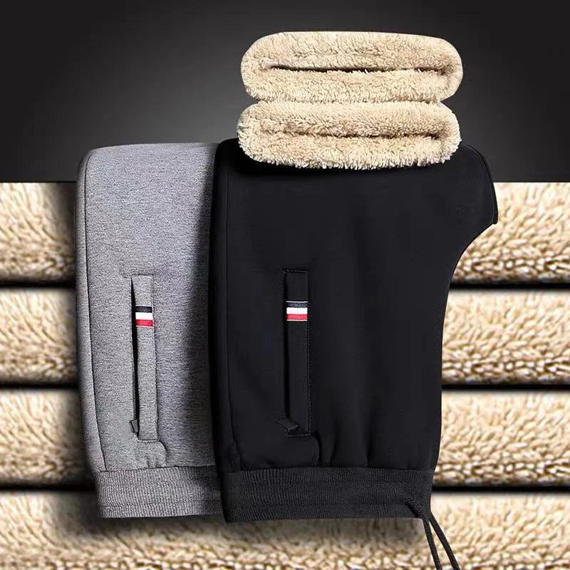 Winter Lambswool Warm Casual Pants Men's Fitness Jogging Sweatpants Male Solid Drawstring Bottoms  straight cut trowsers