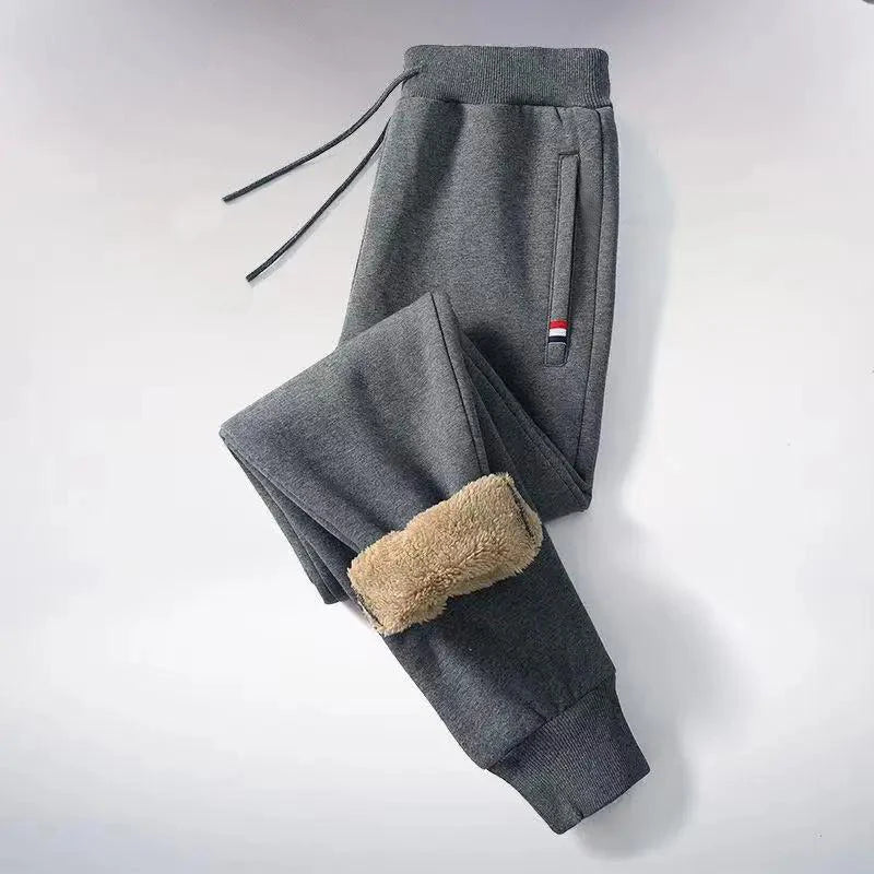Winter Lambswool Warm Casual Pants Men's Fitness Jogging Sweatpants Male Solid Drawstring Bottoms  straight cut trowsers